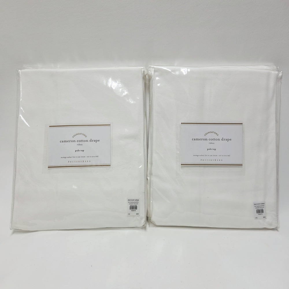 Pottery Barn Cameron Cotton Drape 50x108 White Pole Top - Lot of 2
